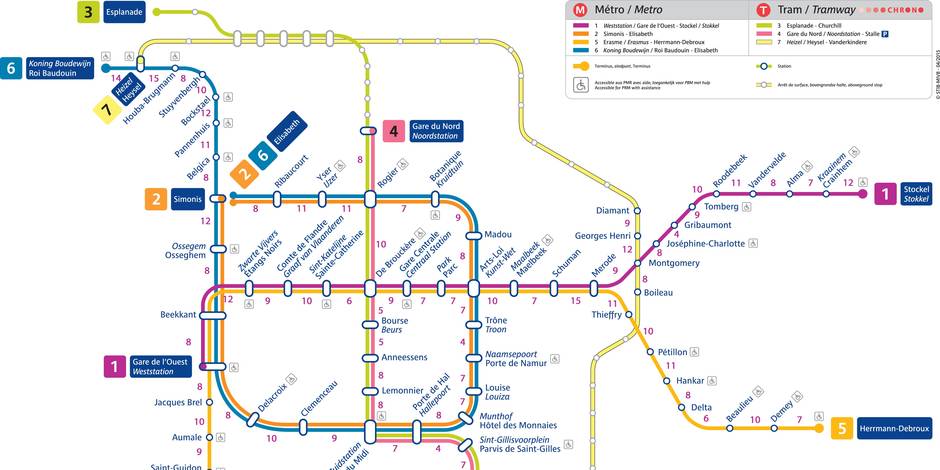 La carte du métro bruxellois en temps de marche